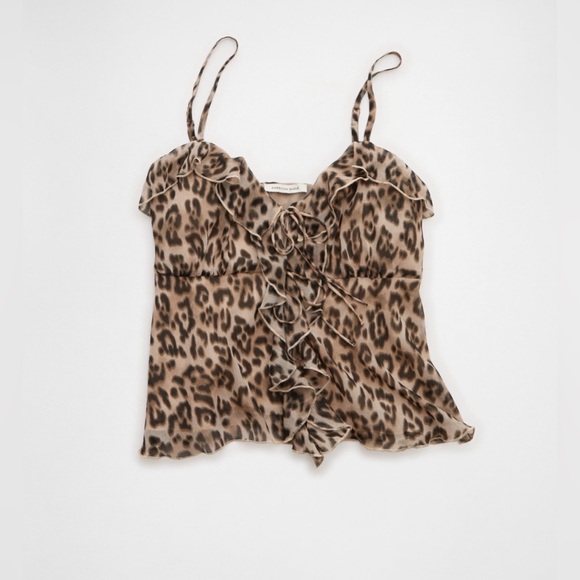 American Eagle Leopard Print Ruffle Cami - Picture 3 of 6